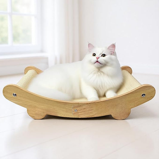 2-in-1 Natural Sisal Cat Scratcher Bed for Indoor Cats – Large Wooden Hammock Lounge Furniture with Solid Oak Frame, Easy Assembly for Large Cats Resting & Scratching