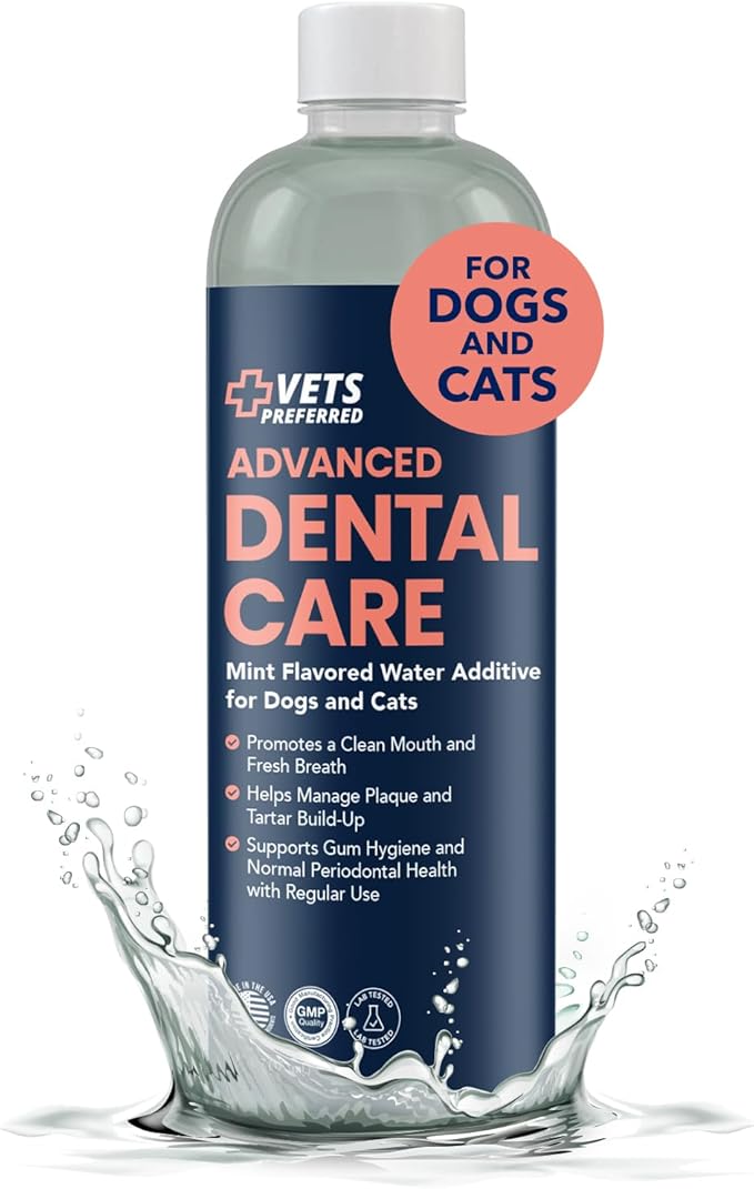 Vets Preferred Oral Care Water Additive for Dogs - Healthy Mouth Dog Breath Freshener Mouthwash - Fights Bad Breath, Removes Plaque and Tartar - Prevents Gum Disease - Mild Mint Flavor