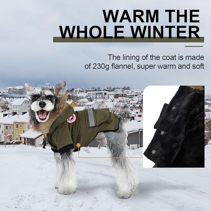 PINA Small Dog Coats - Waterproof Winter Jacket, Warm Cold Weather Coat with Faux Fur Hood and Reflective Pocket