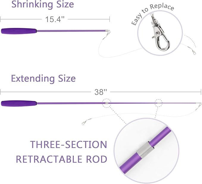 SONGWAY Interactive Cat Feather Toy Set - Retractable Teaser Wand with 6 Pcs Feather Refills with Bell, Cat Wand Toys for Indoor Cats Kittens Play Chase Exercise, Blue