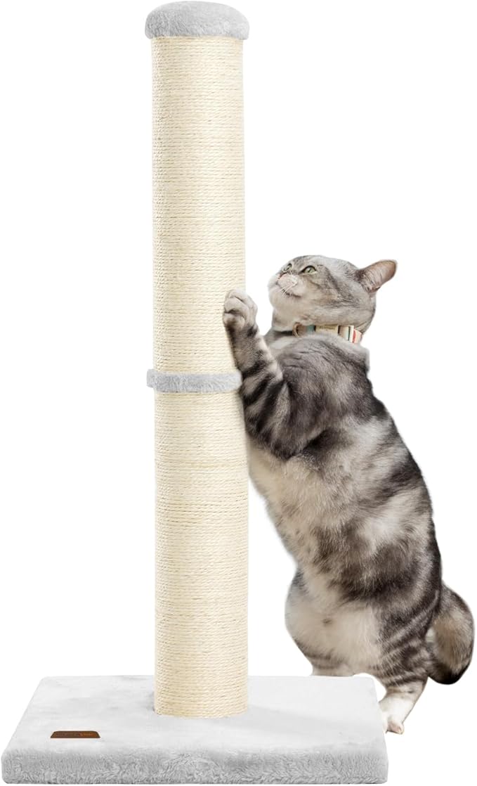 34inch Cat Scratching Post with Natural Sisal Rope 4.3Inch Large Diameter Scratcher Post Tree for Indoor Cats Grey