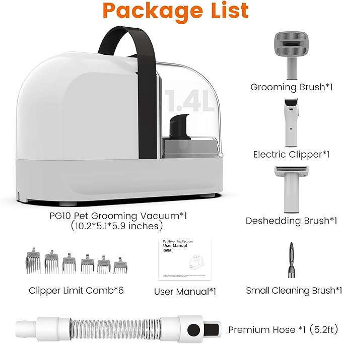Dog Grooming Vacuum, Dog Grooming Kit with Pet Clippers, 12,000Pa Pet Hair Grooming Vacuum for Dogs, Vacuum Brush for Shedding Grooming, Low Noise Home Cleaning Tool in 1, PG10 Black