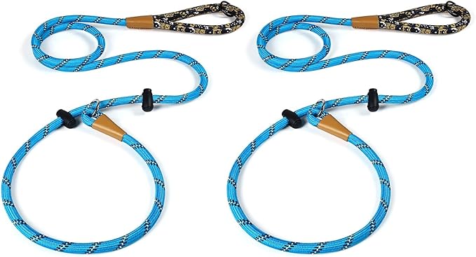lynxking Slip Lead Dog Leash Reflective, Heavy Duty Comfortable Strong Rope for Large Medium Small Dogs No Pull Pet Training (Light Blue, 2PCS Large 1/2in x 6ft)