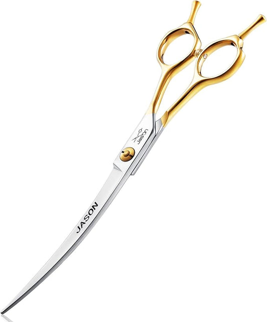 JASON 7.5" Curved Dog Grooming Scissors, Cats Grooming Shears Pets Trimming Kit for Right Handed Groomers, Sharp, Comfortable Shear
