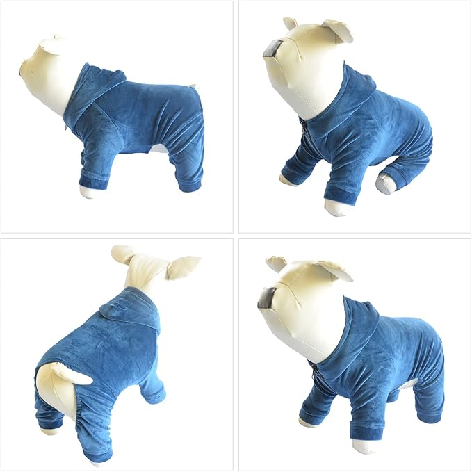 Dog Pajamas Pet Jumpsuits PJS for All Seasons, Velvet Dog Hoodies 4 Legs Four Feet Dog Onesies Stylish PJS Puppy Costume Cotton Liner Warm Pet Clothes for Small Medium Large Dogs Darkblue XS