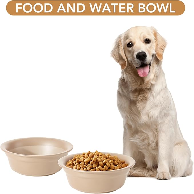 Ceramic 8.7inch Dog Bowl for Large Dogs, Basic Food and Water Bowl for Replacement, Wide Opening Rounded Edge(Single Bowls, Oat Beige)