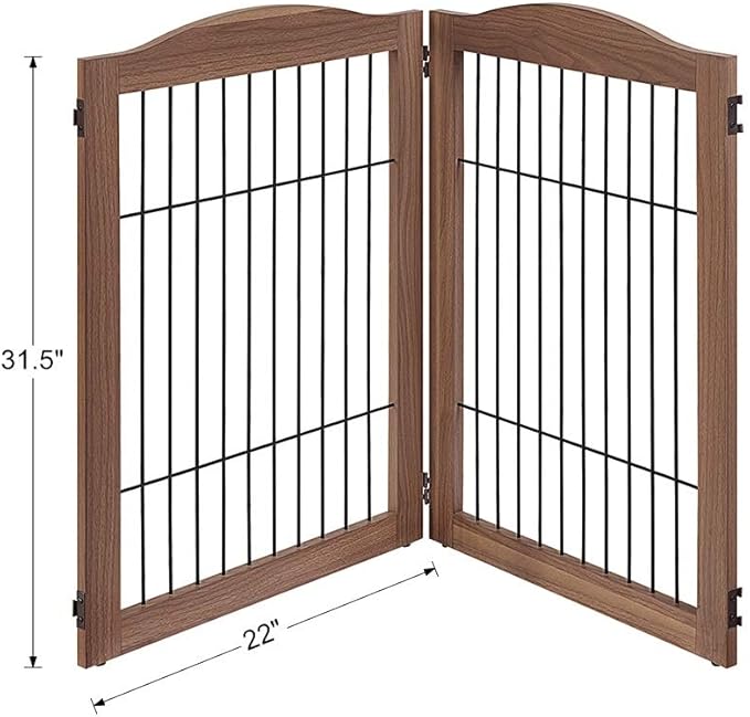 unipaws 44" Wide Dog Gate and Extension Kit, Free Standing Pet Gate, Wooden Dog Gates for Stairs, Doorway, Indoor Safety Fence for Dogs, 31.5" Height, Walnut