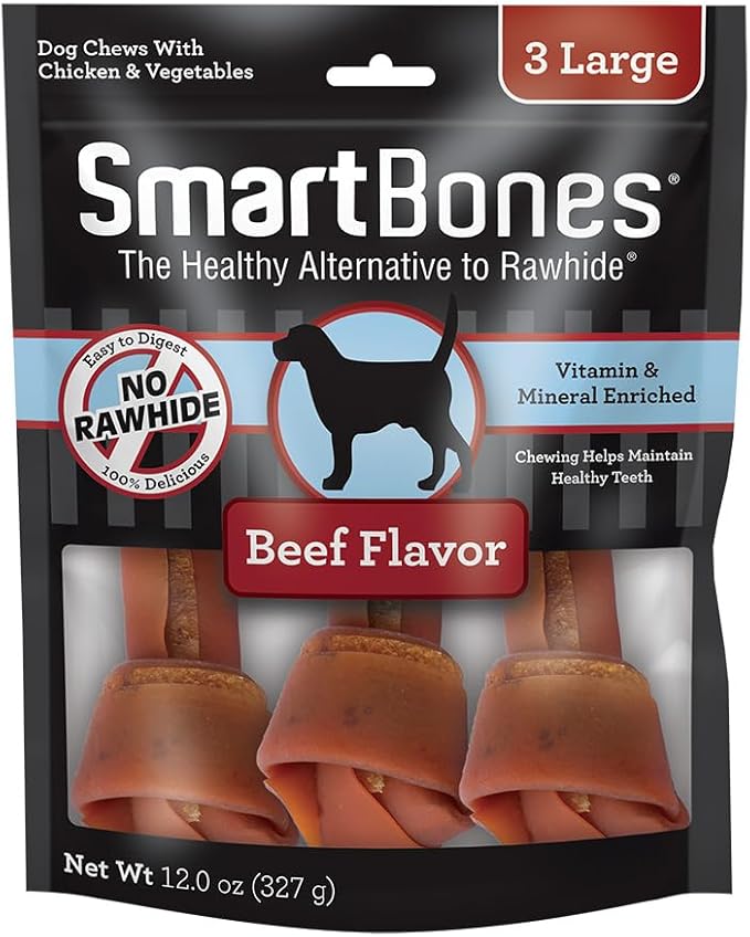 SmartBones Large Chews With Real Beef, Rawhide-Free Chews For Dogs, 3 Count