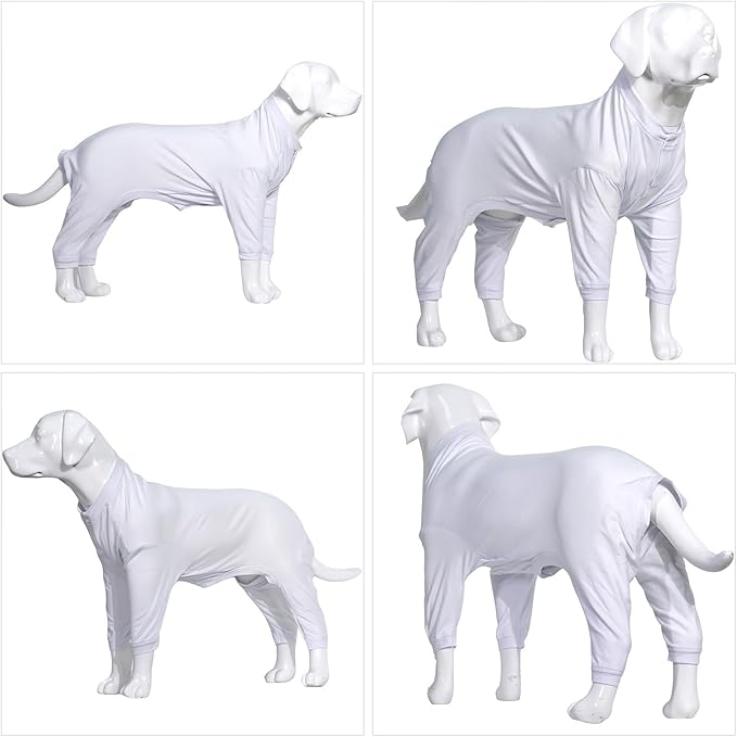 Lovelonglong Four Feet Dog Lightweight Pajamas, Pure Cotton Dog Jumpsuits 4 Legs Dog Onesies T-Shirt Stylish PJS Puppy Costume for Large Medium Small Dogs White L
