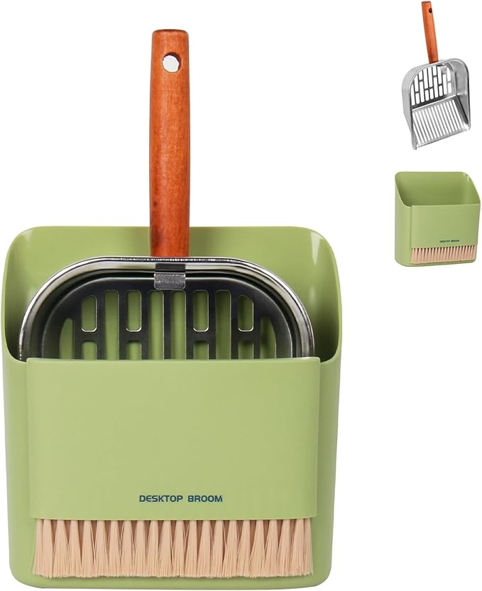 Stainless Steel Cat Litter Scoop with Holder, Kitty Poop Scooper Stand for Litter Box, Fast Sifting Non-Stick Cat Poop Scooper with Coarse and Fine Grids for All Litter Pan, Green