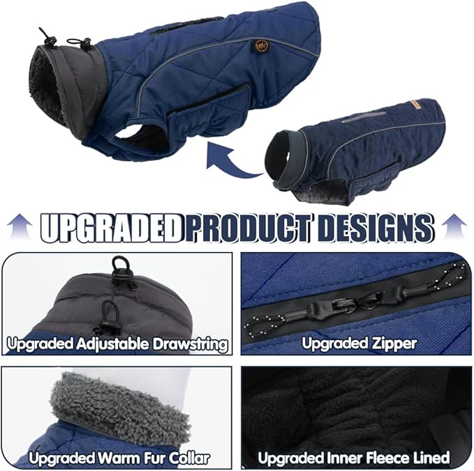 EMUST Pet Vests for Winter, Fleece Lined Dog Coat for Cold Weather Warm Dog Jackets for Small Medium Large Dogs, Pet Apparel for Cold Weather, Dark Blue, XXXL