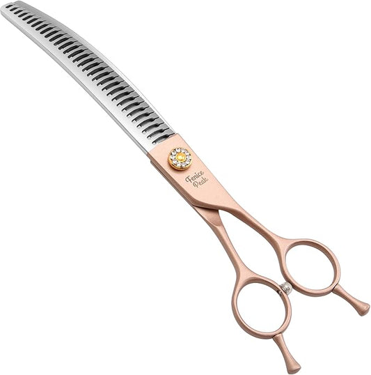 Fenice Peak Professional Curved Chunker Dog Grooming Scissors 7.0'' Rose Gold Thinning Shears Extremely Sharp Blades 440C Stainless Steel Thinning Shears Durable Smooth Fine Cut for Dogs and Cats.