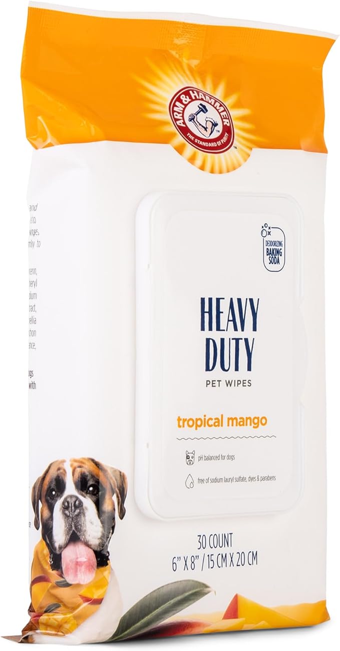 Arm & Hammer for Pets Heavy Duty Multipurpose Bath Wipes for Dogs, Travel Size, Mango Scent All Purpose Dog Wipes Remove Odor & Refresh Skin for Pets Travel Pet Wipes, 30 Count (Pack of 6)