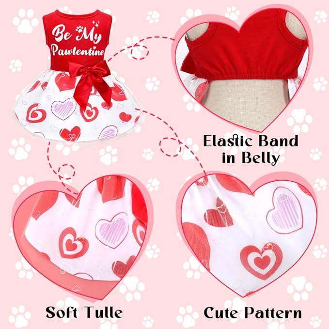 Dog Valentines Day Clothes Be My Pawlentine Dog Valentines Outfit Red Tulle Dog Dress with Bowknot for Small Medium Large Dogs Cat Girl