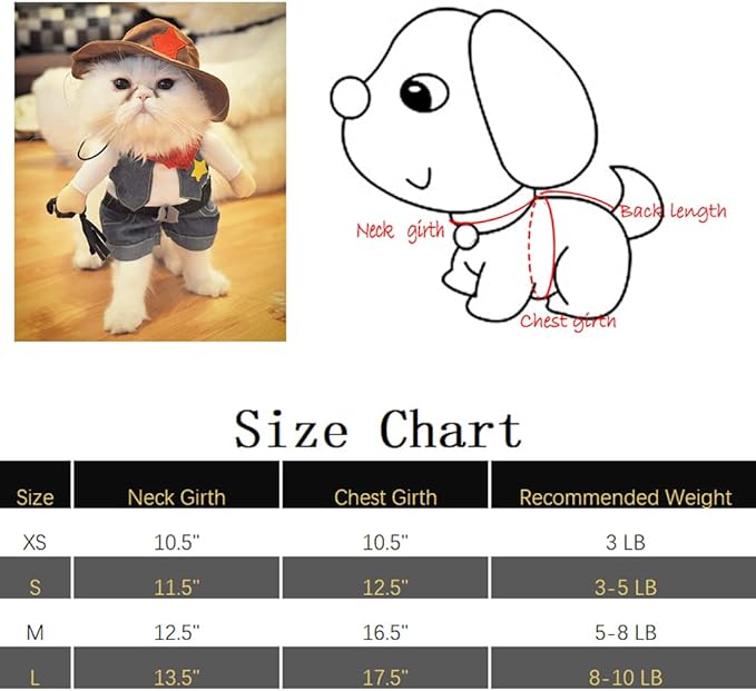 NACOCO Cowboy Dog Costume with Hat - Blue Cat & Small Dog Halloween Costume (Small)