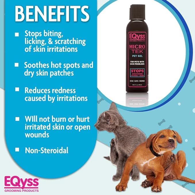 EQyss Micro-Tek Leave-On Pet Gel - Soothe Dry Irritated Skin on Contact, Stops Itching, Scratching, Biting, Licking Hot Spots - for Cats & Dogs (4 oz)