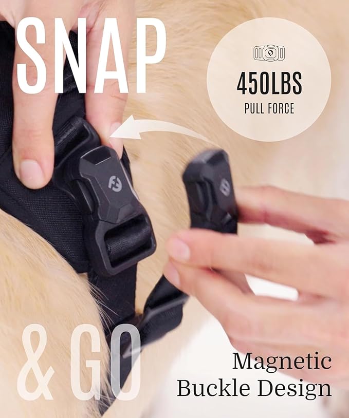 2025 New Edition, Fei & Eve MagEase Dog Harness - 3-Second Magnetic Buckles | 3-Point No-Pull Control | Heavy-Duty 900D Nylon | Dual Safety Handles | Breathable Mesh | Adjustable Fit | Small, Green