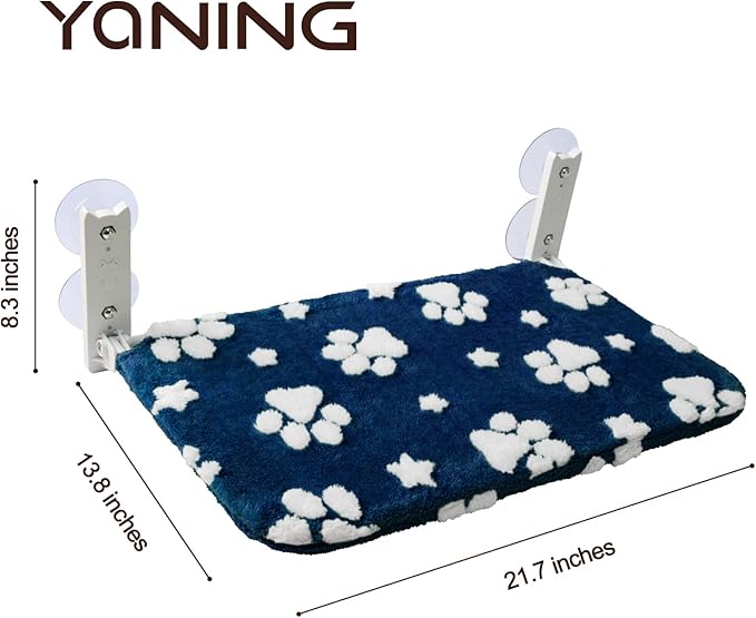 Cat Window Perch, Foldable Cat Window Hammock with Cute 3D Textured Flower Cover and Strong Suction Cups, Cordless Window Seat Bed for Indoor Cats (Navy Paw, Large)