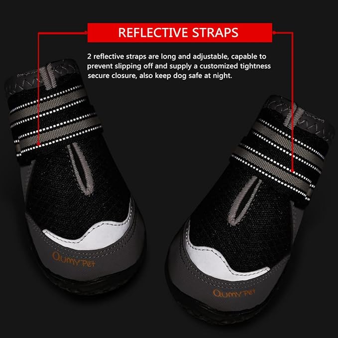 QUMY 4PCS Dog Boots for Large Dogs, Medium Dog Shoes & Paw Protectors for Hot Pavement, Summer Heat Protection, Mesh Breathable Nonslip Dog Booties for Hardfloors, Walking Running Hiking Black Size 8