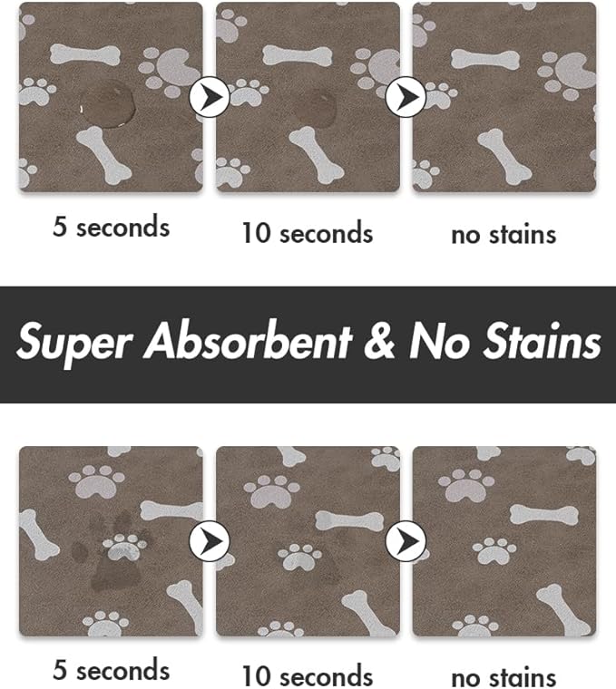 MontVoo Dog Food Mat-Pet Feeding Mat for Food and Water-No Stains Quick Dry Dispenser Cat Bowl Mat for Messy Drinkers(17"x28" Brown)