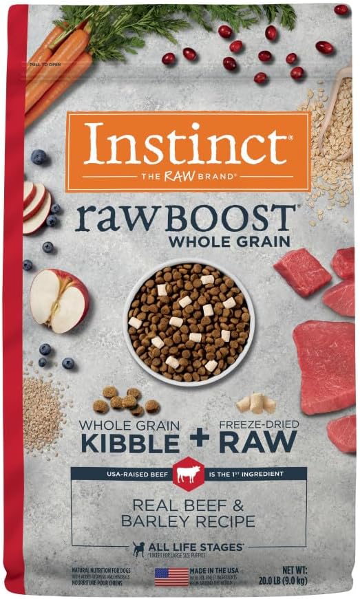 Instinct Raw Boost, Natural Dry Dog Food with Freeze Dried Pieces, High Protein, Whole Grain Recipe - Real Beef & Barley, 20 lb. Bag