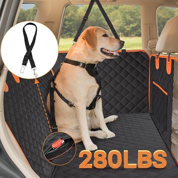Active Pets Dog Car Seat Cover for Back Seat, Waterproof Pet Hammock Protector, Durable Nonslip Seat Protection SUV Truck, Standard 53"x56", Orange