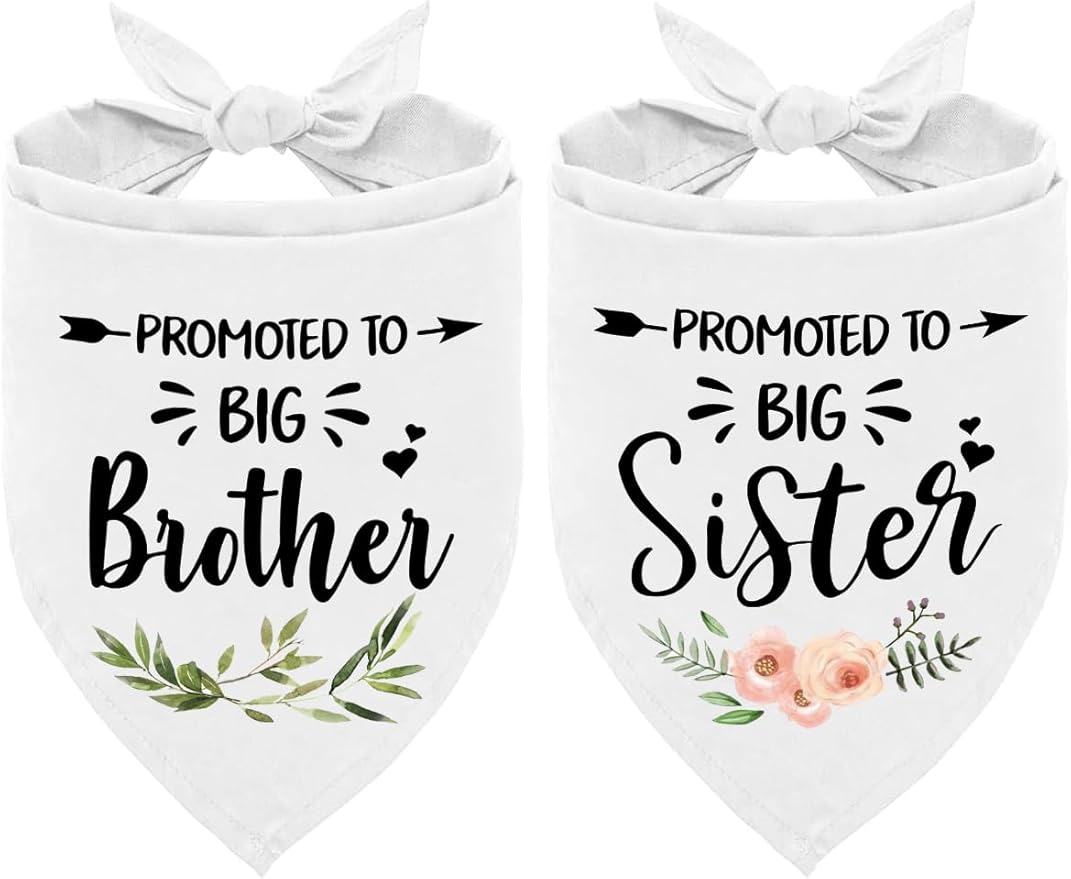 Promoted to Big Brother and Sister Dog Bandana, White Big Sister Bandana for Dog, Big Brother Scarf Gender Revealing Baby Announcement Dog Bandana Dog Lovers Gifts Pack of 2