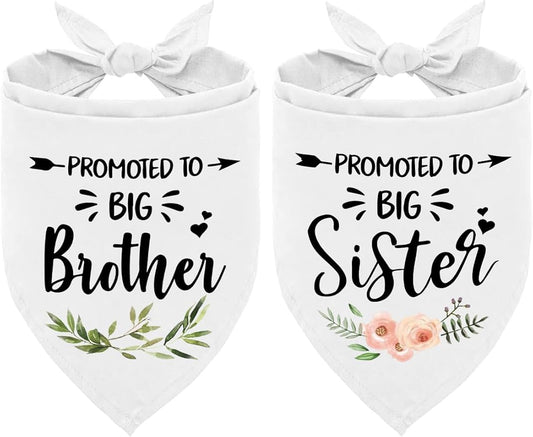 Promoted to Big Brother and Sister Dog Bandana, White Big Sister Bandana for Dog, Big Brother Scarf Gender Revealing Baby Announcement Dog Bandana Dog Lovers Gifts Pack of 2