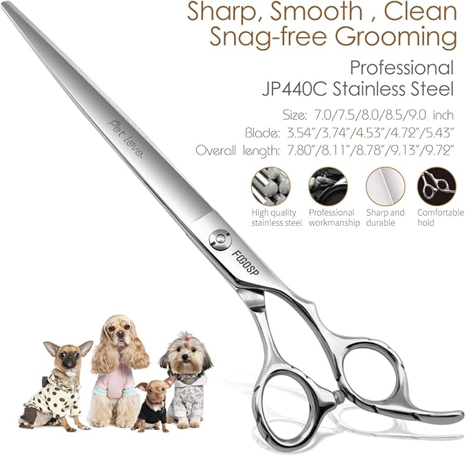 Professional Dog Grooming Scissors - Straight 7.0'' Dog Grooming Shears for Cutting Thick Hair, Small to Medium Pets, Cats (7.0 In, Straight)