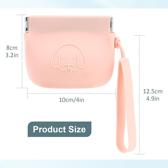WALLFID Silicone Dog Treat Pouch Small Bag,Auto Closure,with Pet Training Clicker,Walking Bag for Dog and Cat,Pocket Size,Easy to Clean,Odorless,Travel Walking Bag (Pink)