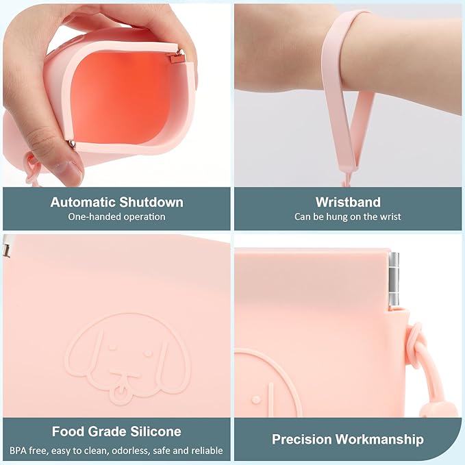 WALLFID Silicone Dog Treat Pouch Small Bag,Auto Closure,with Pet Training Clicker,Walking Bag for Dog and Cat,Pocket Size,Easy to Clean,Odorless,Travel Walking Bag (Pink)