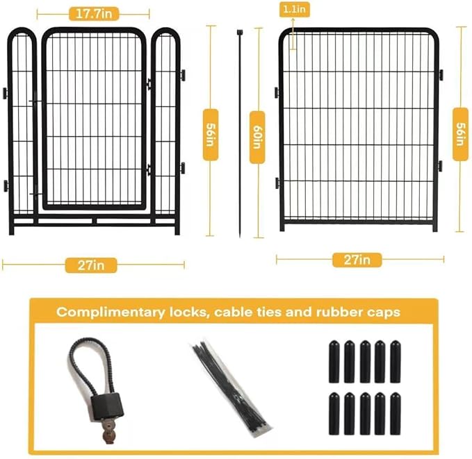 56 in(H) Dog Fence Outdoor for Yard，Wide Door Low Threshold, Decorative Garden Fence Panels, 10 Panels Total 22.1 Ft(L)，No Dig Fencing for Dogs, Black