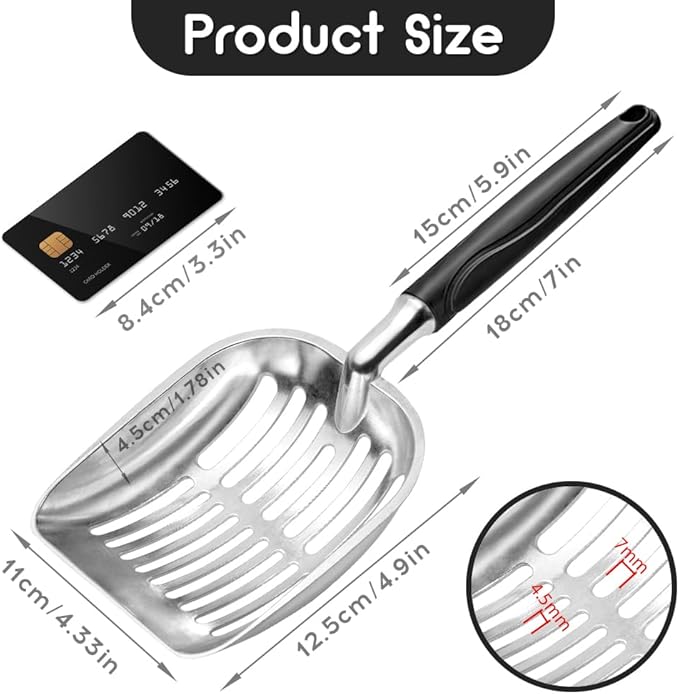 Cat Litter Scoop, Metal Cat Scooper, Plastic Handle Scoop, Sifting Shovel – Heavy Duty Aluminum Alloy Litter Box Scoop with Deep Mesh, Design for Easy Waste Removal and Cleaning(Black)