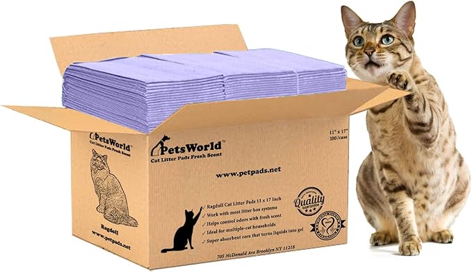 PETSWORLD Fresh Scented Cat Pads Refills for Tidy Cats Breeze Litter System 100 Pads for Cat Litter Box, 16.9x11.4 Inch