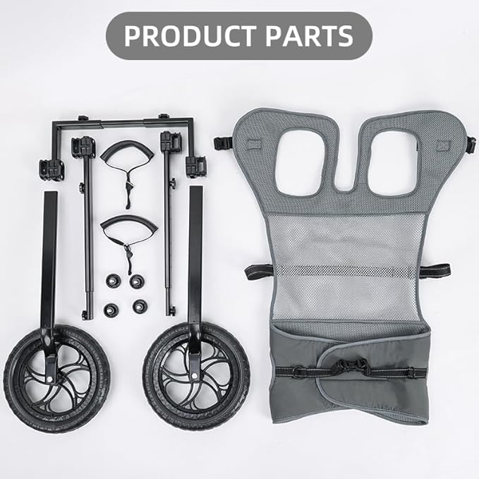 Large Dog Wheelchair for Back Legs with Pet Traction Rope - Adjustable Hind Leg Support Cart with Breathable Air Mesh Harness, All-Terrain Wheels & Foldable Frame - Mobility Aid for Disabled/Injured