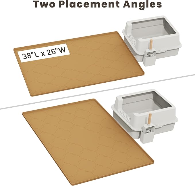 Cat Mat for Litter Box, 38" X 26" Silicone Cat Litter Trapping Mat, Easy Clean for Scatter Control, Soft on Kitty Paws, Waterproof, Urine-Proof, Non-Slip Kitty Litter Mat for Floor, Brown