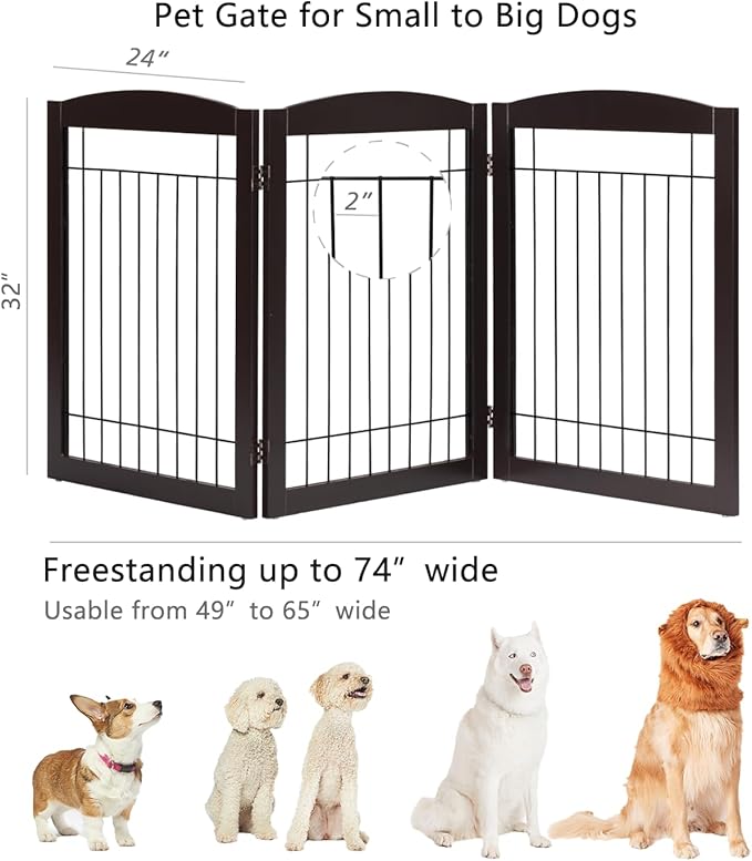PAWLAND 72” Extra Wide Dog Gate for The House, Doorway, Stairs, Freestanding Foldable Wire Pet Gate, Pet Puppy Safety Fence,30" Height (Espresso, 3 Panels)