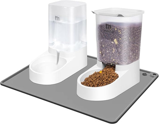 Marchul Dog Feeder and Water Dispenser, Automatic Gravity Dog Food Dispenser with Silicone Mat, Pet Food Dispenser Set for Small Medium Dogs Puppy Kitten