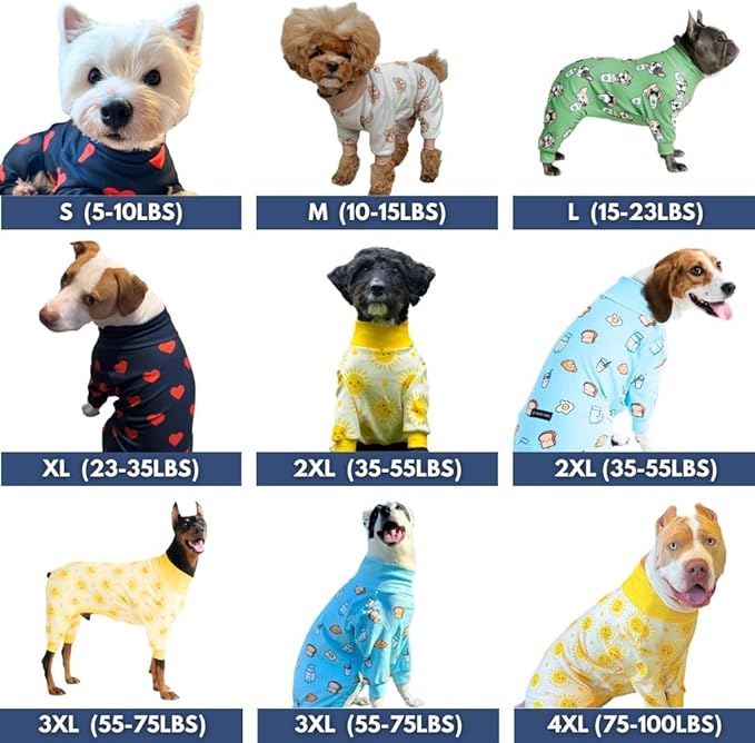 Spark Paws Dog Pajama, Dog Recovery Suit Male, Onesie, Ultra-Soft and 4-Way Stretch, for Small Medium and Large Breeds - Hearts - S