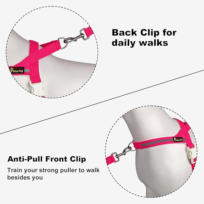 Plutus Pet Cotton Dog Harness and Leash Set, Reflective and Soft Padded, Quick Fit Vest Harness, for Small, Medium and Large Dogs, Hot Pink, S