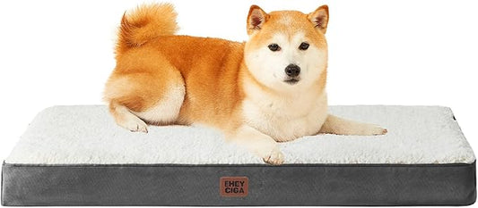 EHEYCIGA Orthopedic Dog Beds for Large Dogs with Removable Washable Cover, Beige, 36x27