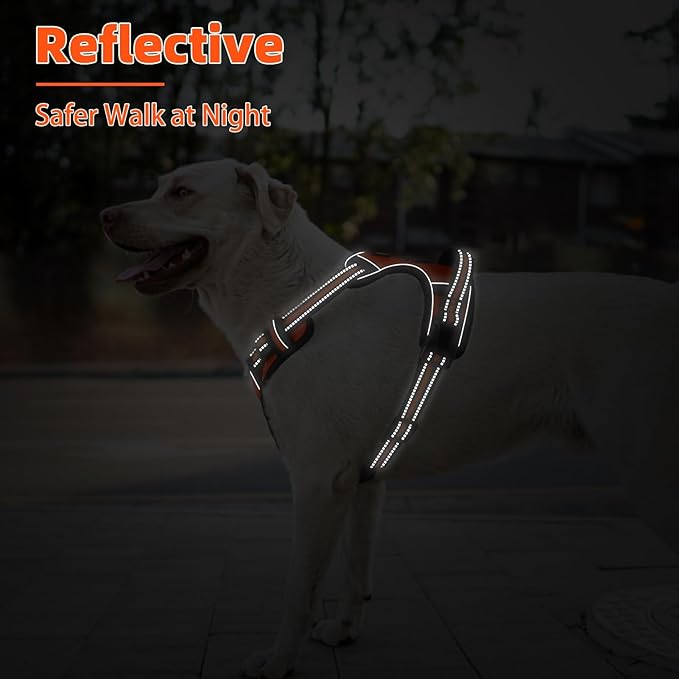 PUPTECK No Pull Dog Harness Medium Sized, Adjustable Reflective Dog Harness with Handle Easy Control, Comfortable Soft Padded Pet Vest Harness for Medium Dogs, Orange M