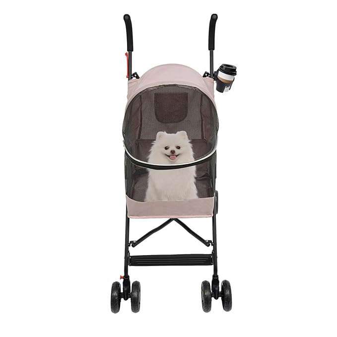 Pet Stroller, Foldable Pet Stroller with Weather Cover, Dog Cat Strolling Cart with 360° Wheels & Brakes for Small and Medium-Sized Dogs or Cats (Pink)