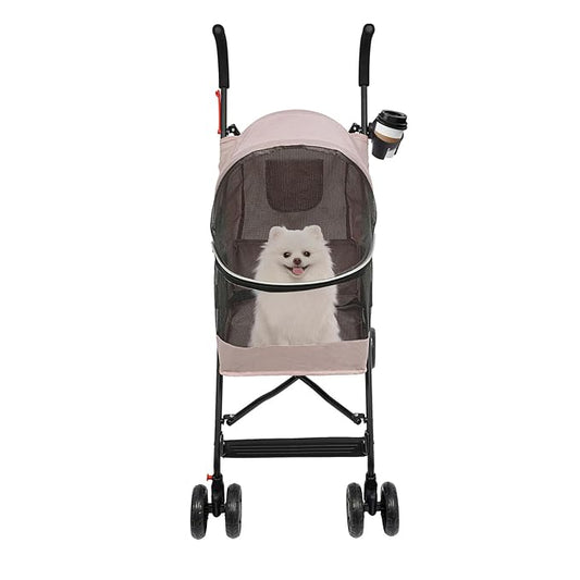 Pet Stroller, Foldable Pet Stroller with Weather Cover, Dog Cat Strolling Cart with 360° Wheels & Brakes for Small and Medium-Sized Dogs or Cats (Pink)
