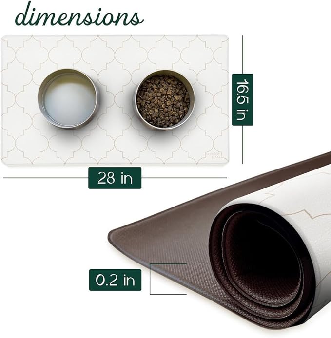 CROXTON & CO. Dog Mat for Food Bowl, Dish, Water Bowls | Stainproof, Washable & 100% Waterproof, Non-Slip Food Placemat for Pets | Faux Leather | Easy to Clean | Size: 16.5” x 28”, Cream, Light Brown