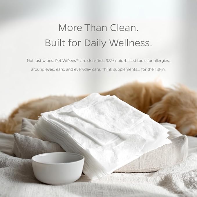 Flea & Tick Pet WiPees™ – 100 Natural Flea and Tick Prevention for Dogs & Cats, 99% Bio-Based, Lick-Safe, Daily Plant-Powered Flea & Tick Wipes for Bug Defense & Skin Relief