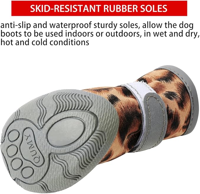 QUMY Dog Shoes for Small Dog, Puppy Dog Boots & Paw Protectors for Winter Snow Day, Summer Hot Pavement, Waterproof in Rain Weather, Ourdoor Hiking, Indoor Hardfloors with Skid-Resistant Sole