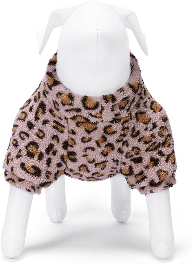 GreenJoy Leopard Print Dog Sweater – Stretchy Fleece Dog Turtleneck Sweatshirt for Puppies & Cats, Soft & Warm Pet Winter Clothes for Small, Medium & Large Dogs (Pink, Large)