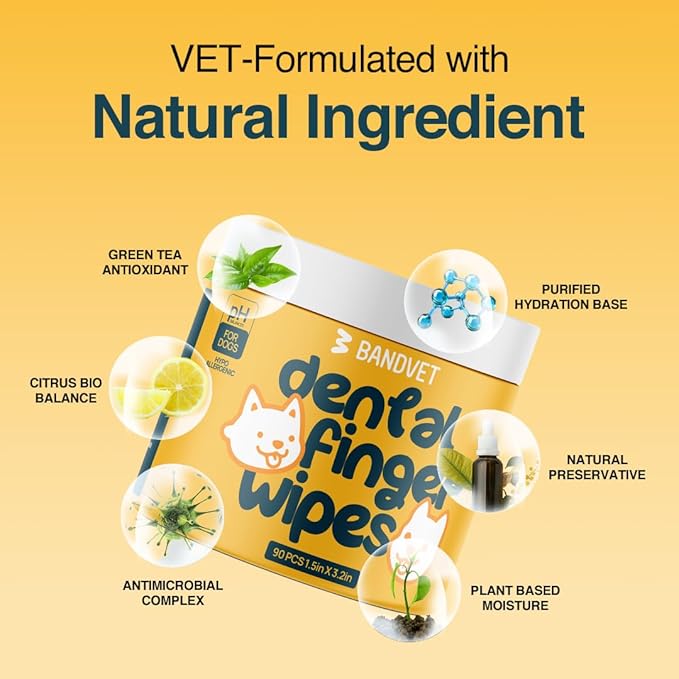 Dog Teeth Cleaning Wipes (90 Count) No-Rinse Cat Toothbrush, Effective Dog Breath Freshener - Essential for Pet Supplies (1.5 in x 3.15 in)