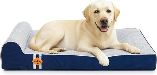 Laifug Orthopedic Memory Foam Extra Large Dog Bed with Pillow and Durable Water Proof Liner & Removable Washable Cover & Smart Design (Large (46"x28"x8"), Grey Blue)